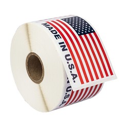 MADE IN USA Flag Pre-Printed Labels / Stickers ( 2″ x 3″) – (20) Rolls of 500