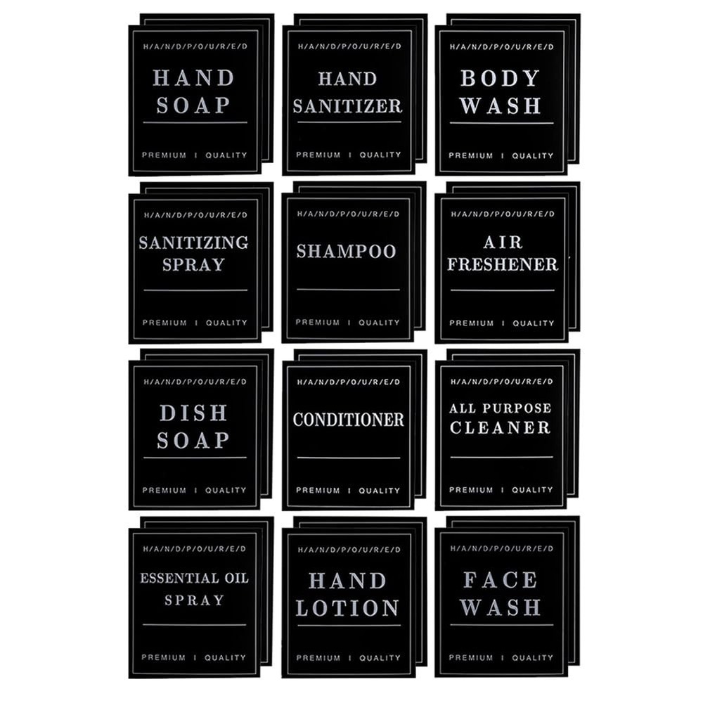 24 PCS Black Waterproof Labels for Bottles, Shampoo and Conditioner Dispenser…
