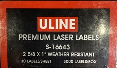 Uline Weather Resistant Laser Labels 2 5/8″ X 1″ 3000 Labels S-16643 Sealed