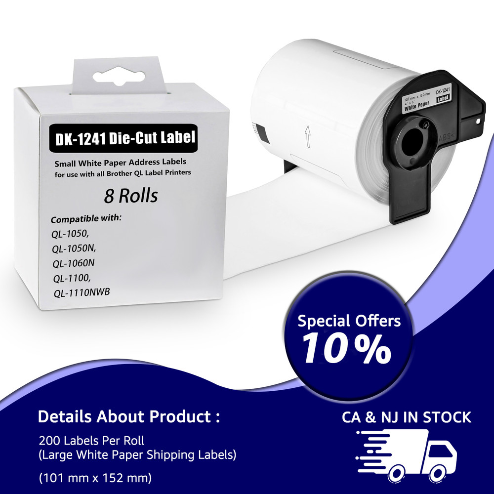 8Roll DK1241 DK-1241 Die-Cut Address White Labels 4” x 6″Compatible For Brother