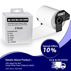 8Roll DK1241 DK-1241 Die-Cut Address White Labels 4” x 6″Compatible For Brother