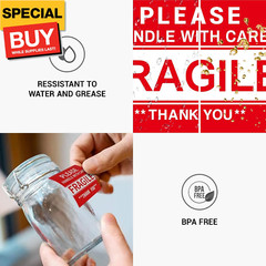 3” x 2” Fragile Stickers for Shipping and Moving, 500 Pcs (1 Roll) Handle with