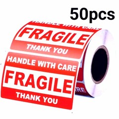 50pcs Fragile Stickers 2×3 Fragile Label Sticker Handle With Care Mailing