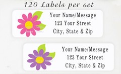 120 Personalized Flowers Address Labels 2/3″ x 1 3/4″ – Pink + Purple Daisies