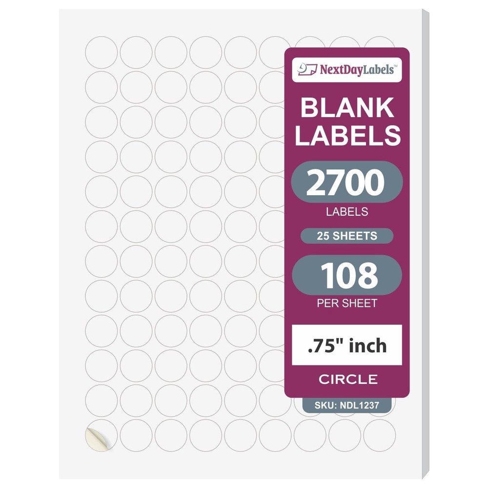 0.75 Inch Round Circle Stickers White for Bleeds Laser Inkjet 108 Per Sheet …