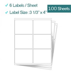 600 Premium Address Shipping Labels 3 1/3″ x 4″ For Laser Inkjet 6-up 100 Sheets