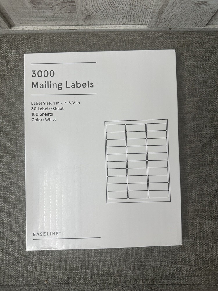 Baseline 3000 Blank Address Mailing Labels 1″ x 2-5/8″ White 30 Labels per Sheet