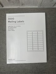 Baseline 3000 Blank Address Mailing Labels 1″ x 2-5/8″ White 30 Labels per Sheet