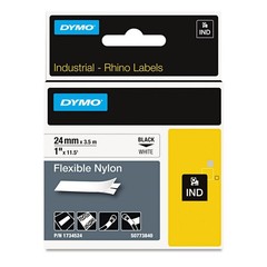 DYMO 1734524 Rhino 1″ x 11.5′ Nylon Label Tape – White/Black Print (1-Roll) New