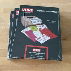 ULine Premium Laser Labels S-6773 2⅝ x1” Clear 30 Labels/Sheet 3000 Labels x3