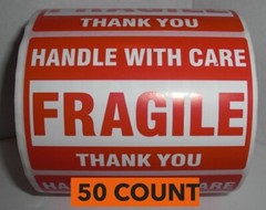 50 Fragile Handle With Care 2×3 Stickers Packaging Safety Mailing Labels -*LOOK*