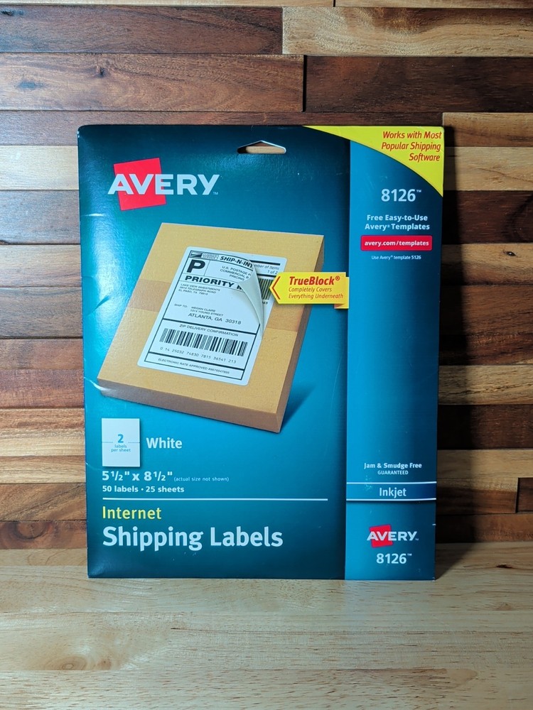 Avery 8126 Inkjet Shipping Labels Half Sheet 5-1/2 x 8-1/2 White 50ct 25 Sheets