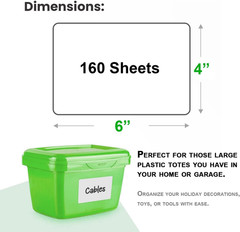 150 Pcs Labels for Storage Bins, 6 X 4 Inch Removable Tear Resistant No Residue