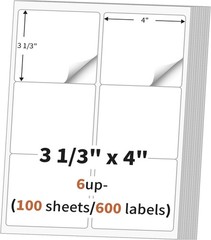 3 1/3″ x 4″ 6000 Labels 6UP Address Shipping Self Adhesive Ink Jet Laser Sticker