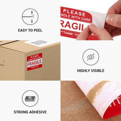 3” X 2” Fragile Stickers for Shipping and Moving, 500 Pcs Handle with Care