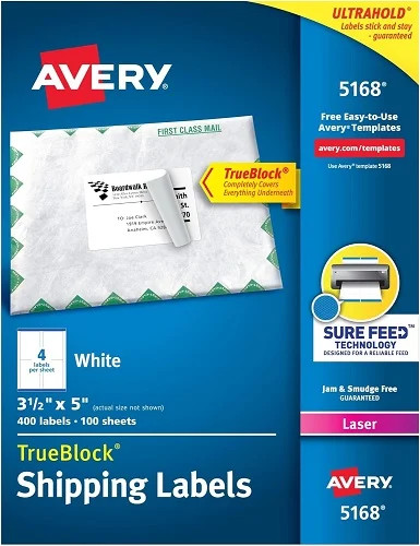 TrueBlock(R) Shipping 3.5x5in labels White 400/BX – 1EA