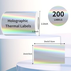 3×2 Inch Holographic Thermal Labels, Silver Thermal Sticker Labels, Rainbow G…