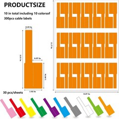 300pcs Cable Labels, 10 Colors Cord Labels Self Adhesive Waterproof Stickers