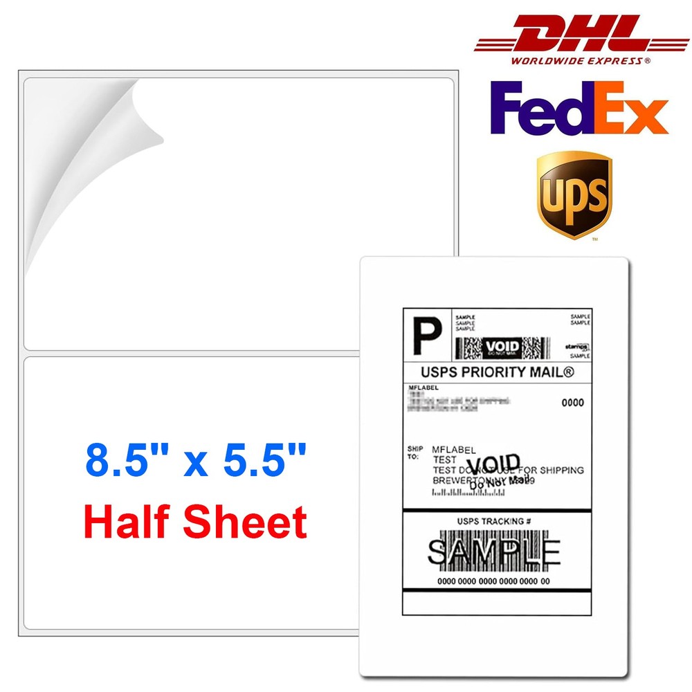 200-1000 Blank Shipping Labels 8.5 x 5.5 Round Corner Self Adhesive 2 Per Sheet