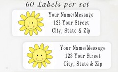 60 Personalized Return Address Labels 2/3″ x 1 3/4″- Smiling Face Sunshine Sun