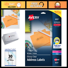 Printable Address Labels, Glossy Clear 1″ x 2-5/8″, 300 Blank Mailing Labels for