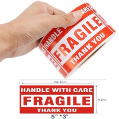 500 Large 3×5 Fragile Handle with Care Thank You Labels Stickers Free Shipping