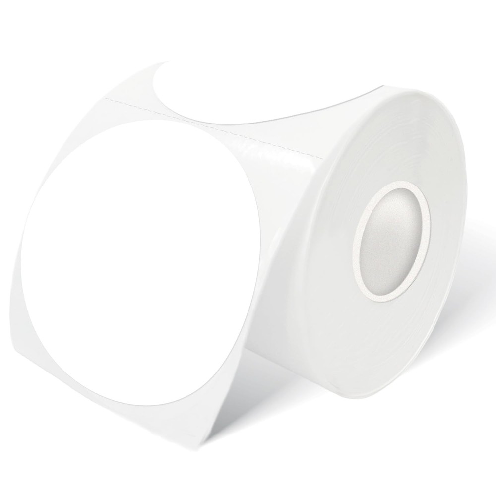 3 Inch White Round Thermal Sticker Labels, Self-Adhesive Circle Direct Therma…
