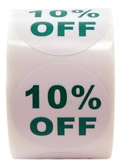 45 Rolls of “10% OFF” Discount Labels (500 labels/roll, 1.5″ diameter) BPA Free!