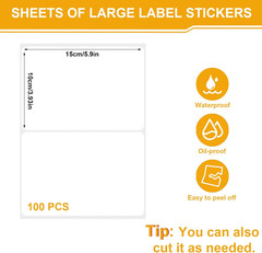 100 Pcs Storage Bin Labels, 6 X 4 Inch Blank Stickers with Marker | Tear-Resista