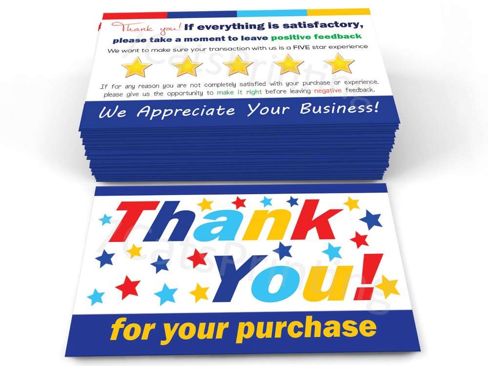 200 Thank You Cards for eBay Sellers For Your Purchase Notes