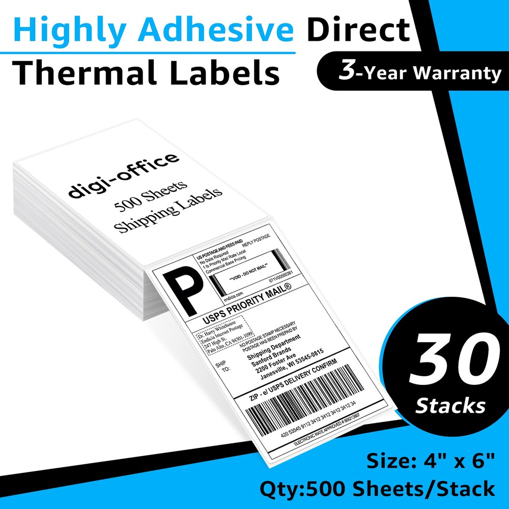 30PK of 500 Perforated 4×6 Fanfold Thermal Label for Zebra Rollo Nelko Printers