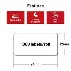 1x Etichetta compatibile con Dymo 11353 24 x 12 mm 1000 etichette per bobina