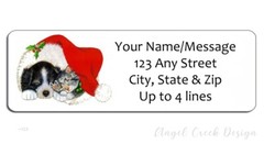 60 Personalized Return Address Labels 2/3″ x 1 3/4″- Christmas Puppy and Kitten