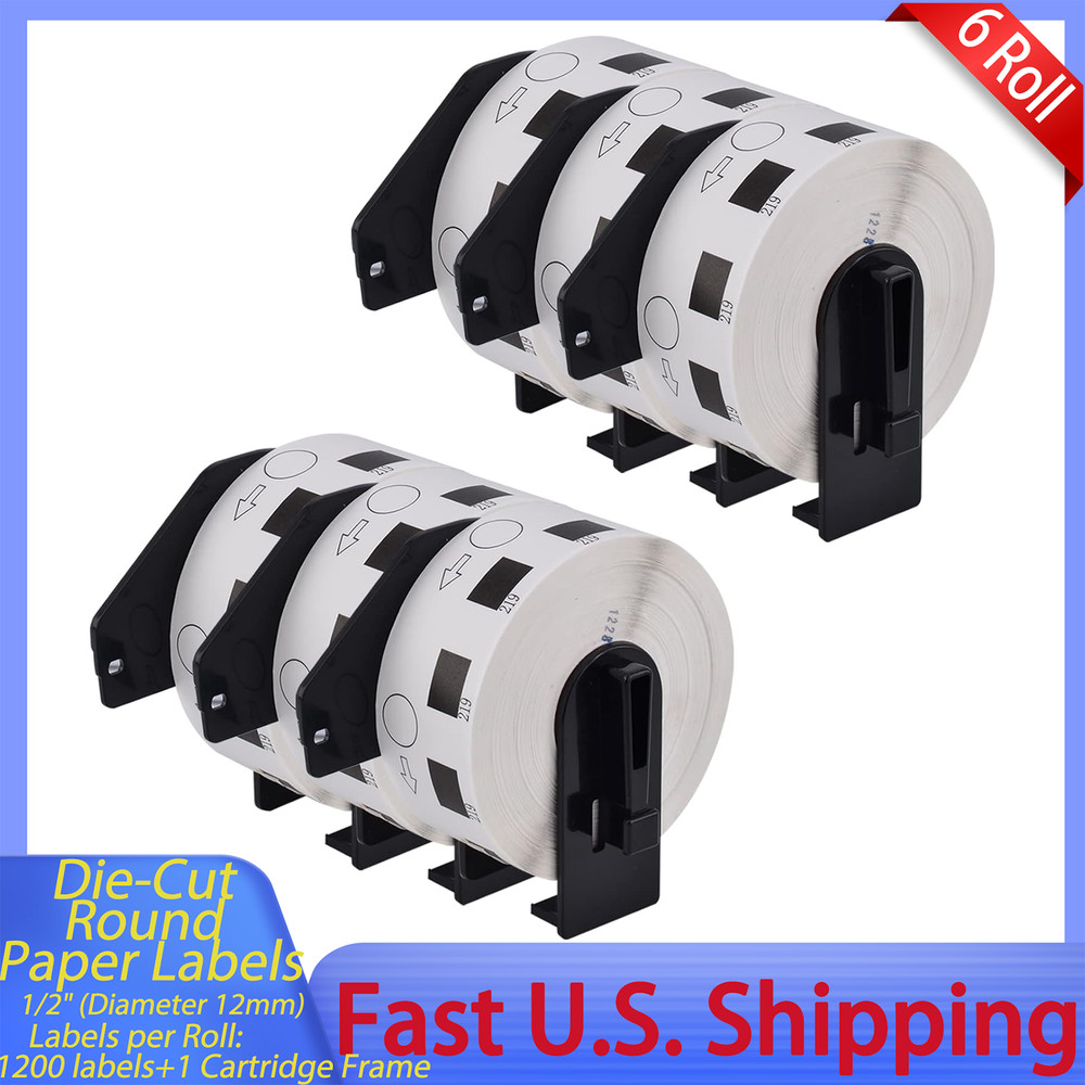 6 Roll 1200 Round White Paper Label 0.47″Dia DK-1219 for Brother QL-700, QL-710W