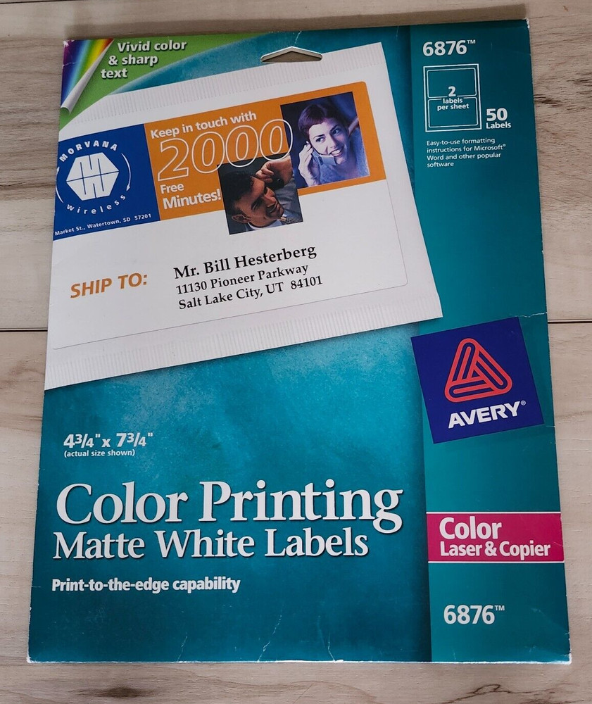 Avery 6876 Color-Printing Labels 4-3/4″ x 7-3/4″ – Open Box 26 Labels Remaining
