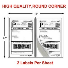 50-20000 Premium 8.5×5.5 Shipping Labels 2-Up Round Corner Half Sheet Self Adhes
