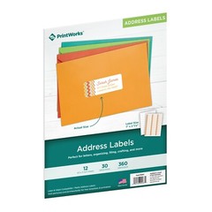 Printworks Address Labels, Inkjet or Laser Printers, 12 Sheets, Total 360 Labels