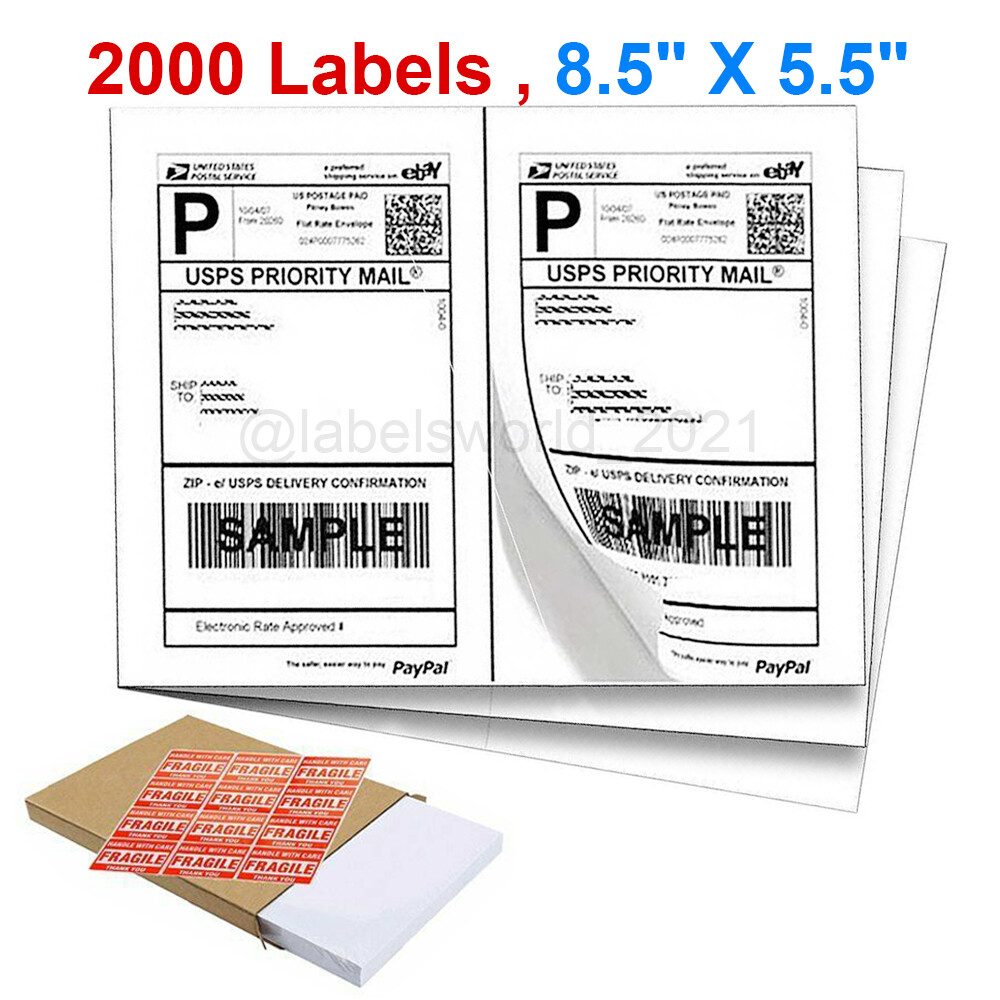 2000 8.5 x 5.5 Half Sheet Self Adhesive Shipping Labels for Laser&Inkjet Printer