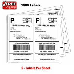 1000 Shipping Address Labels 8.5×5.5 Half Sheet Self Adhesive Laser Inkjet USPS