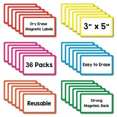 36 Pack Magnetic Dry Erase Labels – Magnetic Blank Cards with Color Borders, …