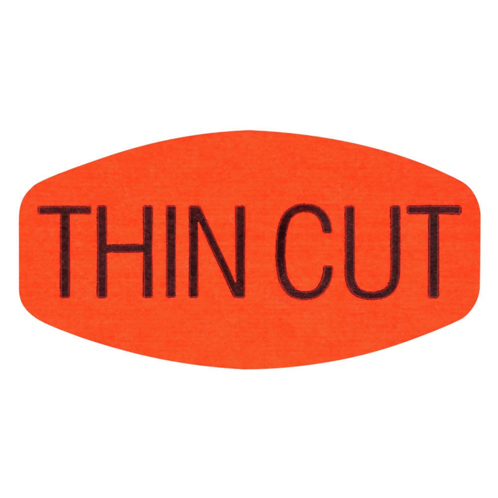 Thin Cut Labels Fluorescent Red Grabber Grocery Store Labels Black Imprint – 1