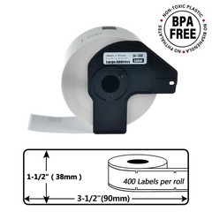 1-1/2″x3-1/2″(38 mm x 90 mm) DK-1208 Large Address 400 Labels for Brother x 5