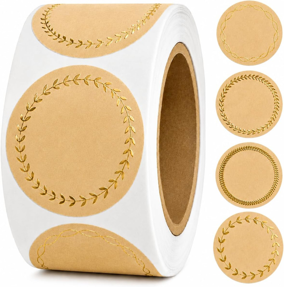 500 Kraft Canning Labels, 2 Inch round Sticker Labels, Gold Foil Labels for Jars