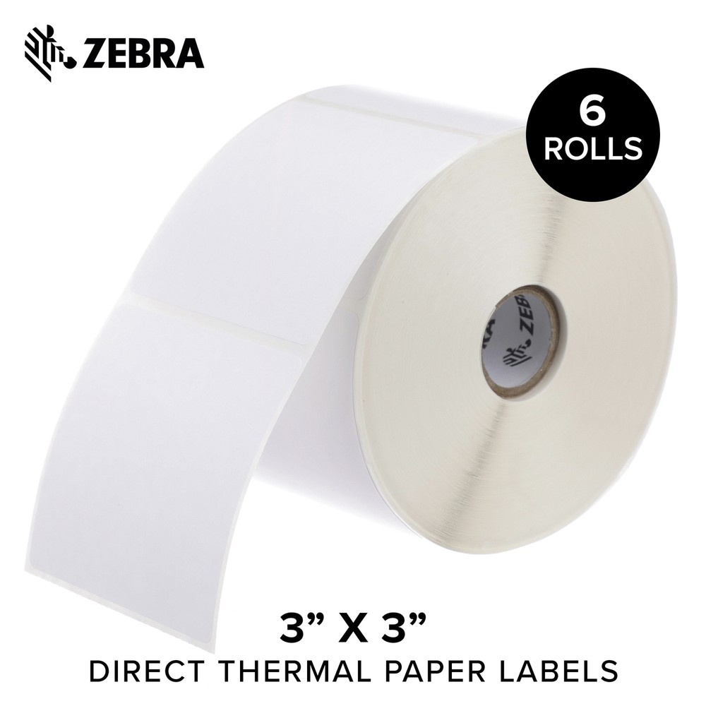 Zebra 3 x 3 in Direct Thermal Paper Labels Z-Perform 2000D Permanent Adhesive…