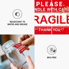 3” X 2” Fragile Stickers for Shipping and Moving, 500 Pcs Handle with Care
