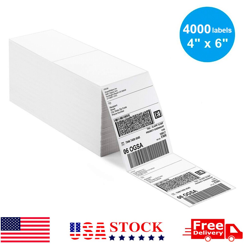 4000 4″ x 6″ Fanfold Direct Thermal Shipping Labels for Zebra and Rollo Printer