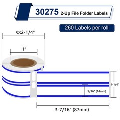 6PK 9/16″x3 7/16″ Blue Stripe 2-Up File Folder Labels 30275 For CoStar LW SE200