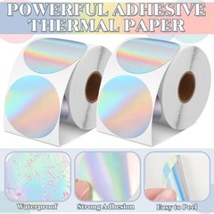 1000 Holographic Thermal Sticker Labels – Self-Adhesive Rainbow Round 2″ for DIY