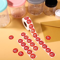 1000pcs 20% Discount Stickers, 1 Inch Round Self Adhesive 20 Percent Off Stic…