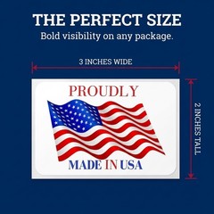 Made in USA Labels 3 X 2 Inches Vinyl Decal American Flag Stickers – 500 PCS